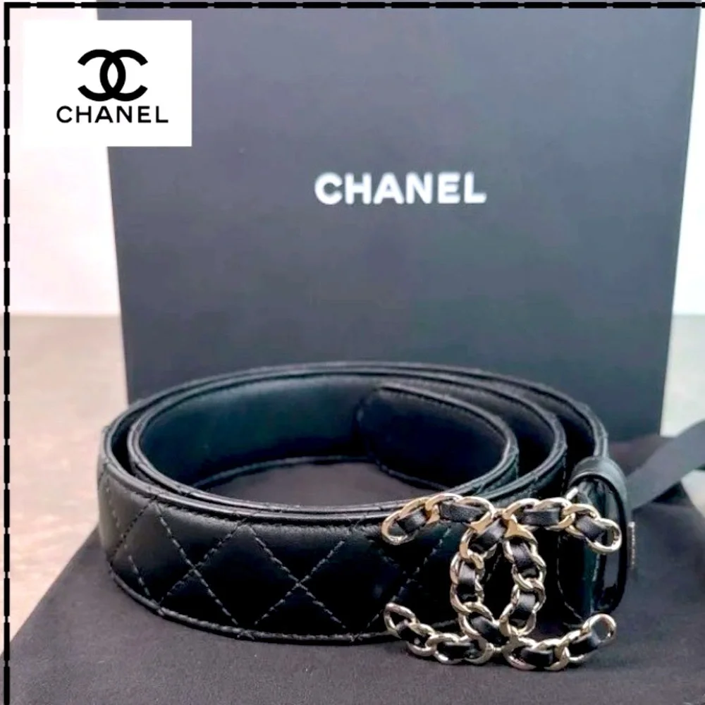 CHANEL | Accessories | Chanel Black Quilted Cc Logo Gold Buckle